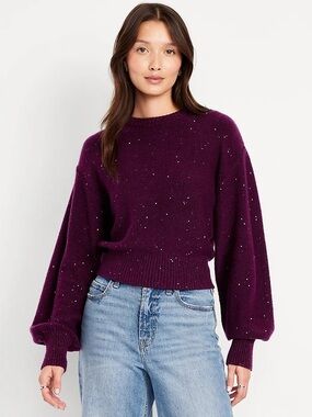 Old Navy SoSoft Purple Balloon-Sleeve Sequin Knit Sweater